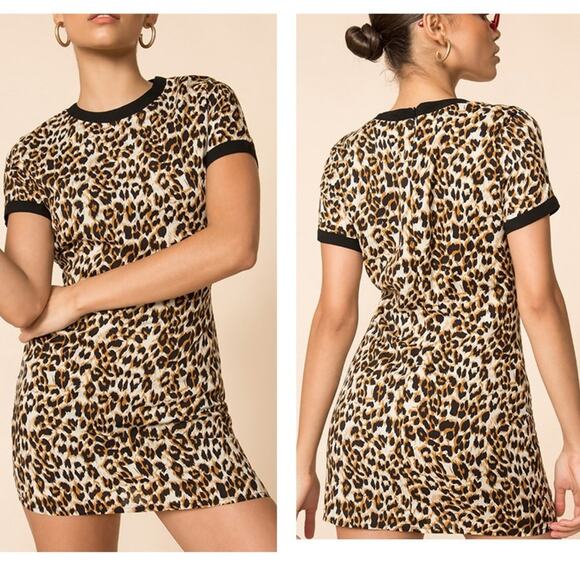 NWT Superdown x REVOLVE Harper Leopard Print Mini Tee Dress Size Small NEW - Picture 1 of 15